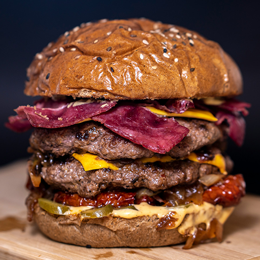 Spicy smash burger with habanero peppers