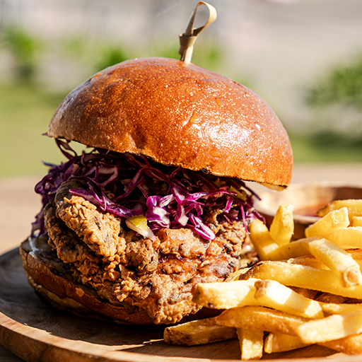 Crispy breaded chicken sandwich with slaw